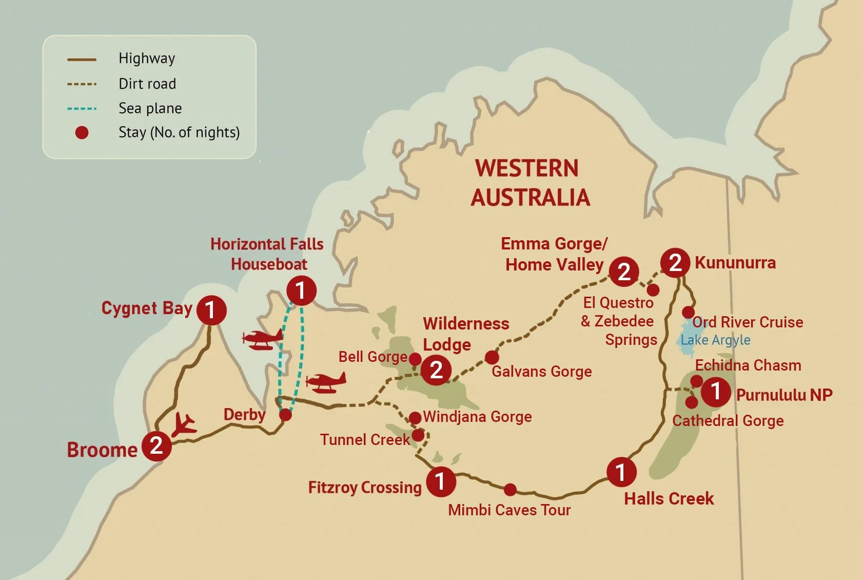 Ultimate Kimberley Tour route map